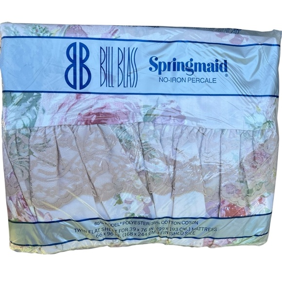 VTG Springmaid Bill Blass Collection Windemere Cottage Ruffle Twin Flat Sheet - Picture 1 of 8